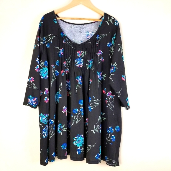 Woman Within Tops - Woman Within Floral Sz 2X Scoop Neck 3/4 Sleeve Cotton Blend NWOT Tunic Blouse